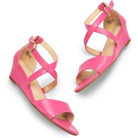 Anuirheih Closed Toe Wedges for Women, Summer Shoes Ankle  Women\'s Dark Pink Low Wedge Ankle Open Toe Strap Soft Faux Heel Sandals Shoes